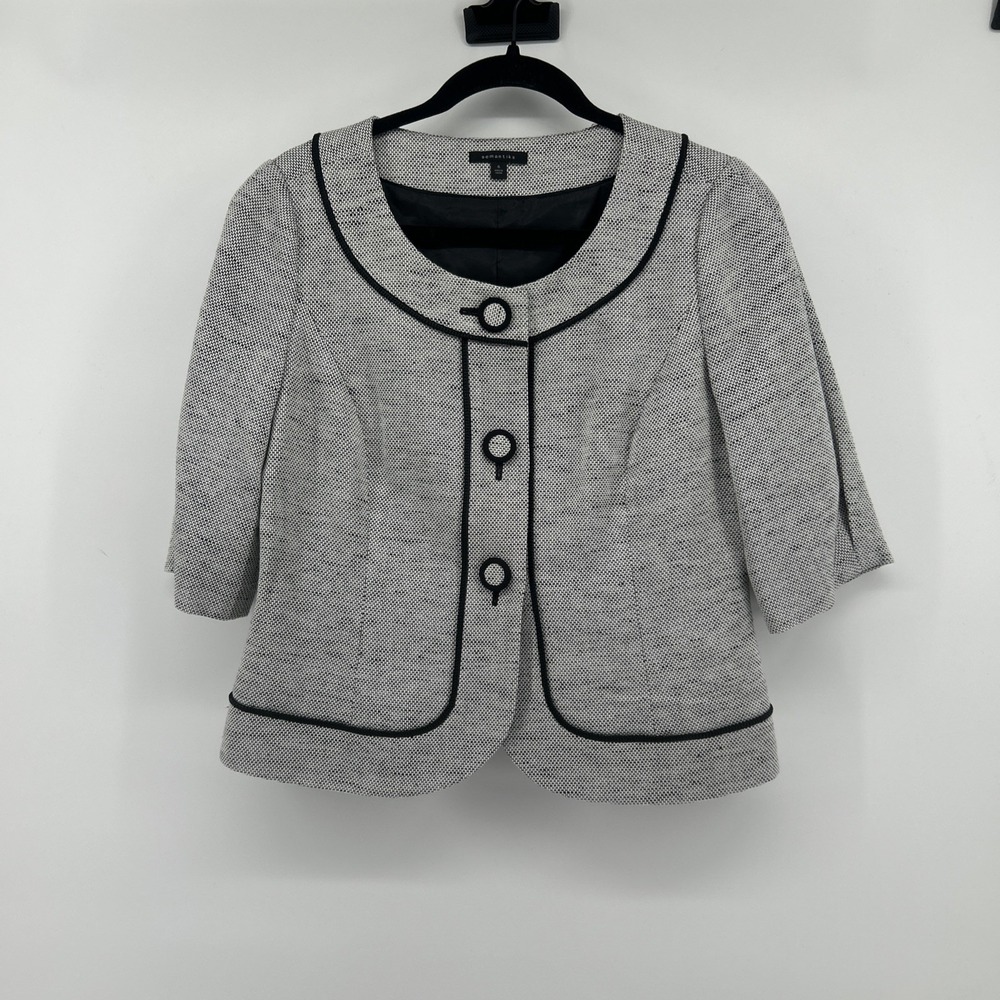 Semantiks Tweed Short Sleeve Cropped Blazer Jacket Size 6 Parisian Chic Classic